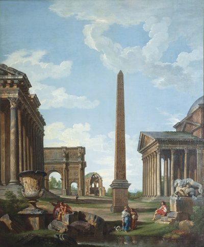 A Capriccio with Roman Ruins and a Scene from the Life of Belisarius by Giovanni Paolo Pannini