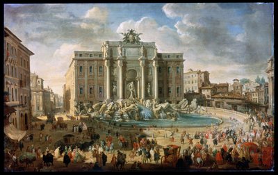 The Trevi Fountain in Rome, Pope Benedict XIV Visits the Trevi Fountain in Rome by Giovanni Paolo Pannini