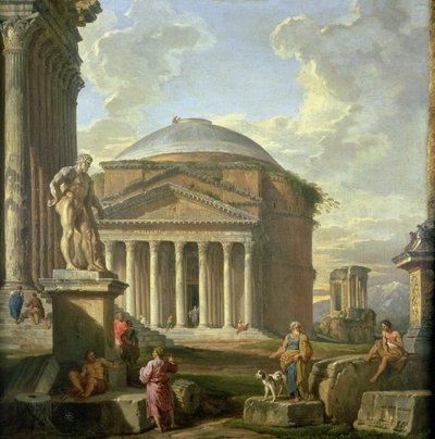 View of the Pantheon, the Farnese Hercules and other Roman Ruins by Giovanni Paolo Pannini