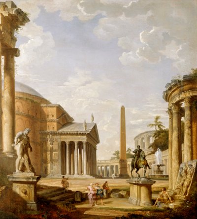 Capriccio of Roman ruins with the Pantheon by Giovanni Paolo Pannini