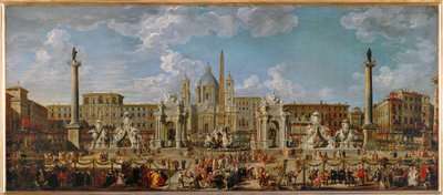 Preparations for the Fireworks and Decorations for the Festival on Piazza Navona in Rome, November 30 by Giovanni Paolo Pannini or Panini
