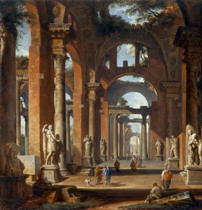 Statues in a Ruined Arcade by Giovanni Paolo Pannini