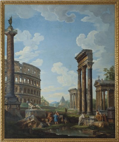 Capriccio with Figures among Roman Ruins by Giovanni Paolo Pannini