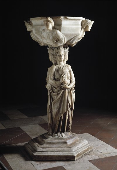 Benitier with the Three Theological Virtues and the Basin Decorated with the Busts of the Four Cardinal Virtues, 13th Century by Giovanni Pisano