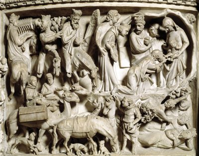 Detail of the reliefs of the Chair by Giovanni Pisano: the voyage and the adoration of the Magi (Detail) by Giovanni Pisano