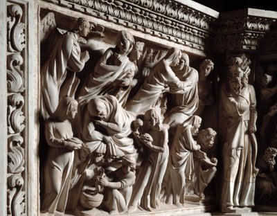 Detail of the Reliefs of the Chair by Giovanni Pisano: The Annunciation, the Visitation, and the Birth of John the Baptist (detail) by Giovanni Pisano