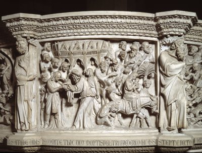 Detail of the Reliefs of the Chair by Giovanni Pisano: The Presentation of Jesus at the Temple and the Escape to Egypt (Detail) by Giovanni Pisano