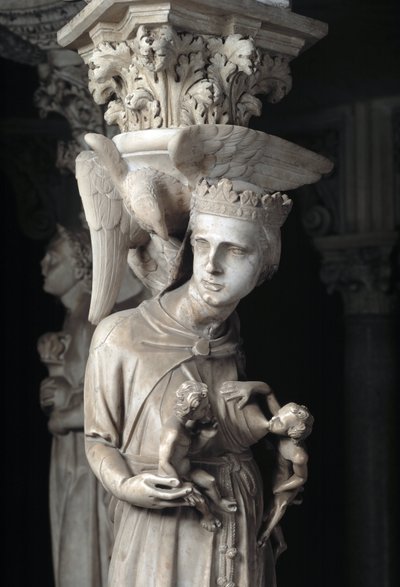 Detail of the Sculpted Groups Supporting the Chair: The Church Nourishing Its Children by Giovanni Pisano