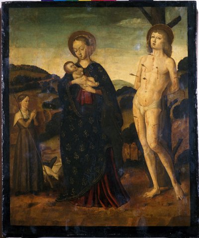 Madonna and Child with St. Sebastian and a Shepherdess by Giovanni Santi or Sanzio