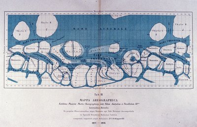 Map of the Planet Mars by Giovanni Virginio Schiaparelli (1835-1910) Astrophysicist. He Observed Rectilinear Configurations on the Planet Mars, which he Called the Martian Canals (Canali). 1877-1878 by Giovanni Schiaparelli