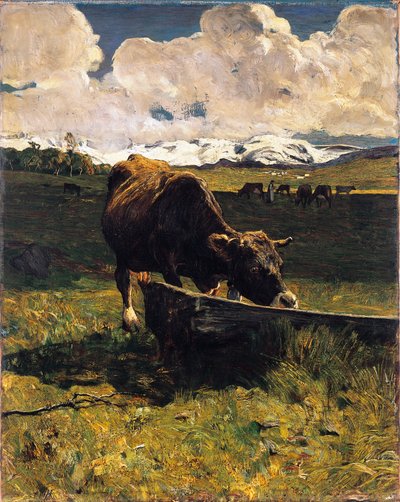 Brown Cow at Trough by Giovanni Segantini