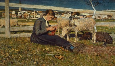 Girl Making Socks by Giovanni Segantini