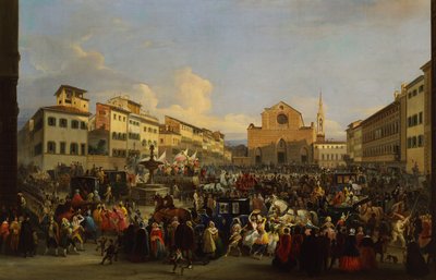 Piazza Santa Croce in Florence During Carnival by Giovanni Signorini