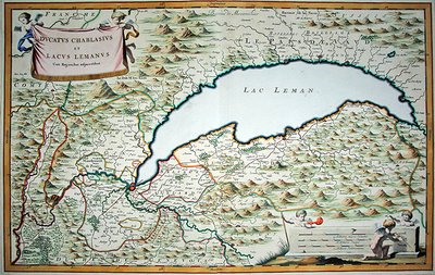 Lake Geneva, from a two-volume townbook of Savoy and Piedmont (engraved by Joannes de Broen) by Giovanni Tommaso (after) Borgionio
