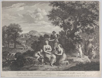 Primavera, a group of women collecting flowers and making crowns from them by Giovanni Volpato