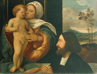 Madonna with Child and devotee by Giovanni de Busi Cariani