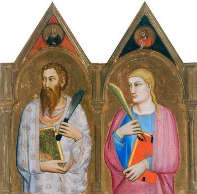 Saint Bartholomew and Saint John the Evangelist (right panels of triptych) by Giovanni del (follower of) Biondo