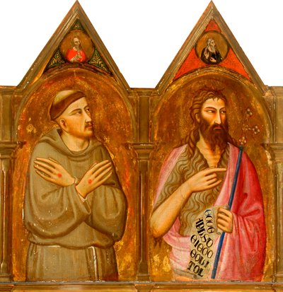 Saint Francis and John the Baptist (left panels of triptych) by Giovanni del (follower of) Biondo