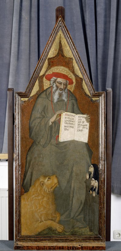 St. Jerome with Lion and Three Praying Nuns by Giovanni del Biondo dal Casentino