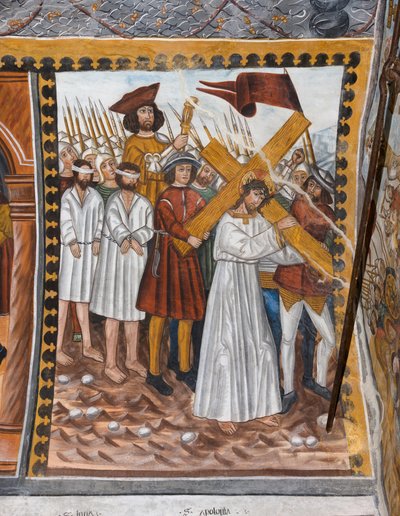 Stories of the Passion of Christ: Jesus goes up to Calvary carrying the cross and helped by Cyrenaeus by Giovanni di Cherasco Botoneri