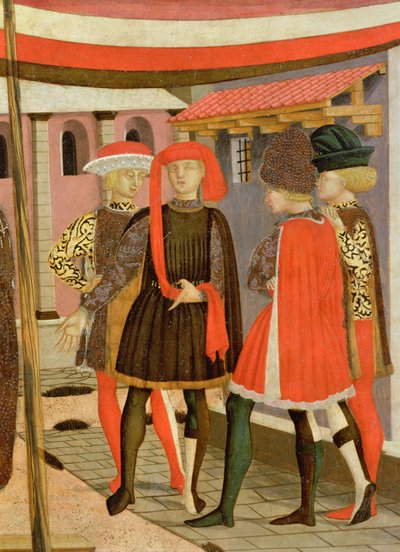 Frontal from the Adimari Cassone (detail of four men) by Giovanni di Ser Giovanni