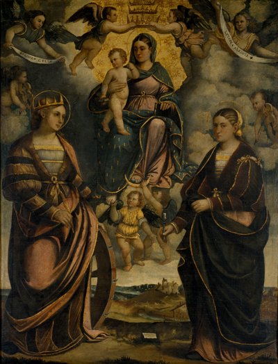 Madonna and Child Between the Saints Catherine and Apollonia by Girolamo Dal Toso
