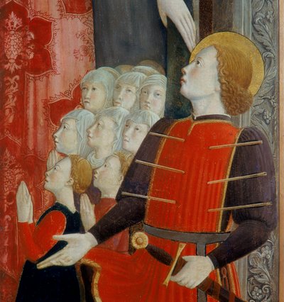 Detail of St. Sebastian, Madonna della Misericordia with St. Venantius and St. Sebastian by Girolamo Giovanni