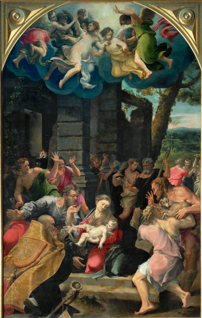 Adoration of the Shepherds with Saint Benedict by Girolamo Mazzola Bedoli