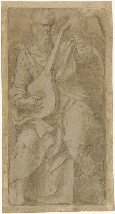 Old Man Playing a Lute by Girolamo Mazzola Bedoli