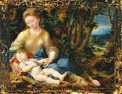 The Virgin and Child in a Landscape by Girolamo Mazzola Bedoli