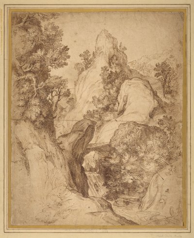 Rocky Landscape with a Waterfall by Girolamo Muziano