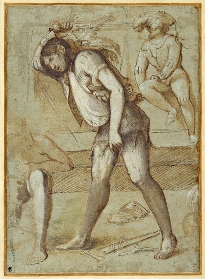 An executioner about to decapitate a bearded saint by Girolamo Romanino