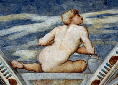 Male nude, (detail) of frescoes by Girolamo Romanino (ca 1484-after 1559), Commissioned by Bernardo Clesio by Girolamo Romanino