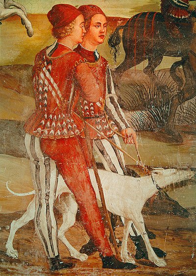 Two Pages and Their Dog, Detail of a Hunting Scene by Girolamo Romanino