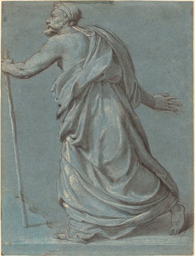 Study of a Man Walking towards the Left Holding a Staff by Girolamo Siciolante