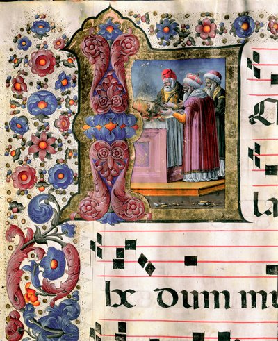 Miniature Sacrifice Scene by Girolamo da Cremona from a Choir (Cod. 10/L. c.114v.) from the Cathedral of Siena. 15th Century Cathedral (Duomo) of Siena, Italy by Girolamo da Cremona
