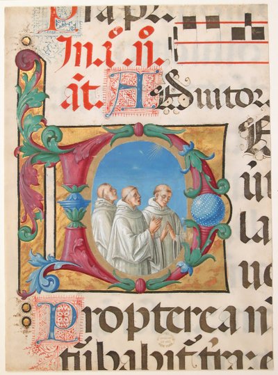 Manuscript Illumination with Singing Monks in an Initial D (from a Psalter) by Girolamo dai Libri