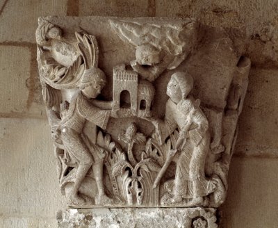 Presentation of a model of the church (carved capital) by Gislebertus