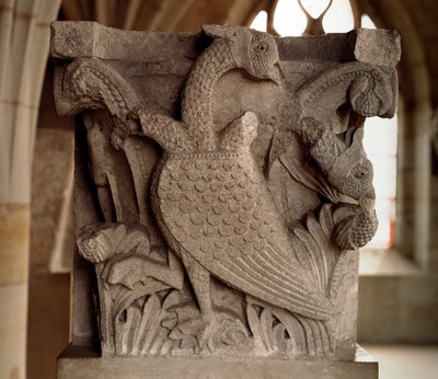 The bird with three heads (carved capital of the chapter house) by Gislebertus