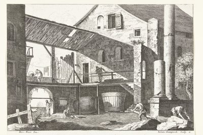 Farmyard with Two Large Barrels (series title) by Giuliano Giampiccoli
