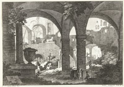 View Through Vaults to Ruins and Statues with Some Figures by Giuliano Giampiccoli