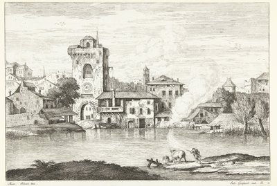 View of City with Tower by Water by Giuliano Giampiccoli