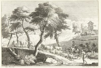 Hilly Landscape with Shepherds and Cattle by Giuliano Giampiccoli