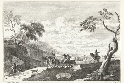 Hill Landscape with Two Men in Carriage Italian Landscapes by Giuliano Giampiccoli