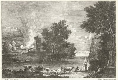 Landscape by Moonlight with Fire (Italian Landscapes) by Giuliano Giampiccoli
