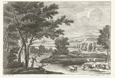 Landscape with Shepherds and Cattle by Water (Italian Landscapes) by Giuliano Giampiccoli