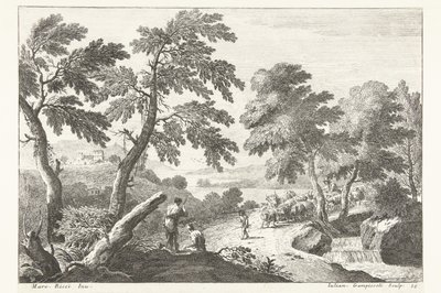 Landscape with Shepherds on the Way Along a Small Waterfall by Giuliano Giampiccoli