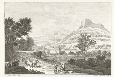 Landscape with Ox Cart and Funeral (series title) by Giuliano Giampiccoli