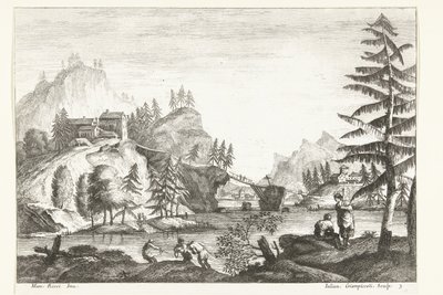 Landscape with River and Figures (series: Italian Landscapes) by Giuliano Giampiccoli