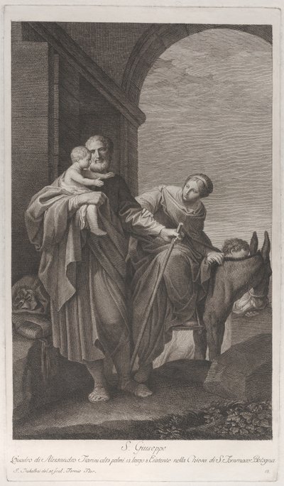 Saint Joseph carrying the Christ Child on the flight into Egypt by Giuliano Traballesi